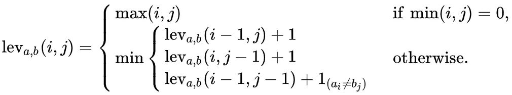 Levenshtein Distance equation used for calculating the similarity between two strings.