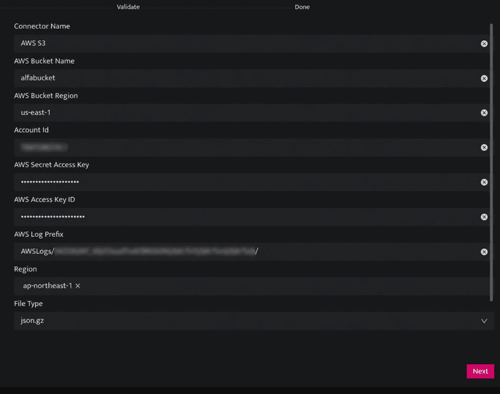 Screenshot showing fill in the configuration fields as described below.