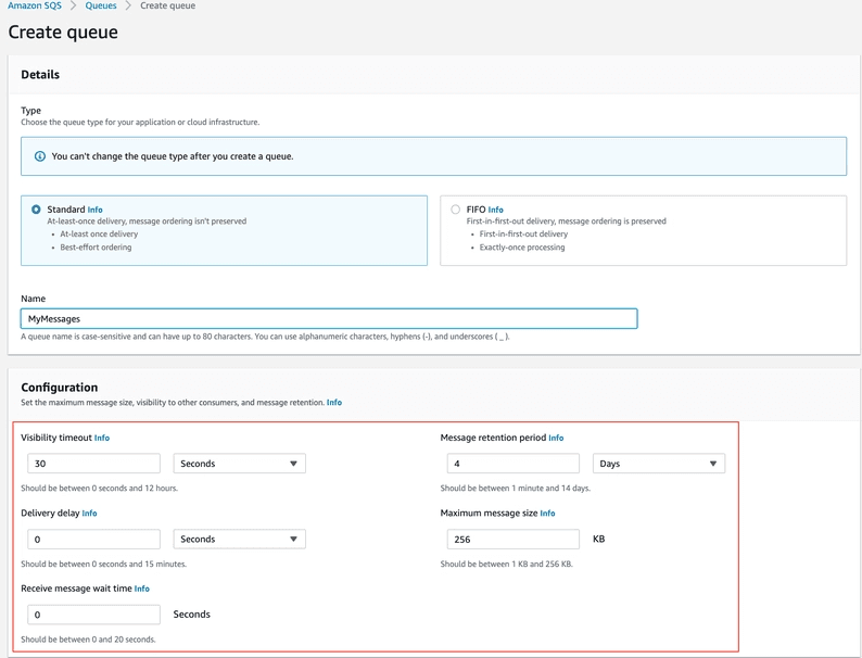 Screenshot showing click Create queue.