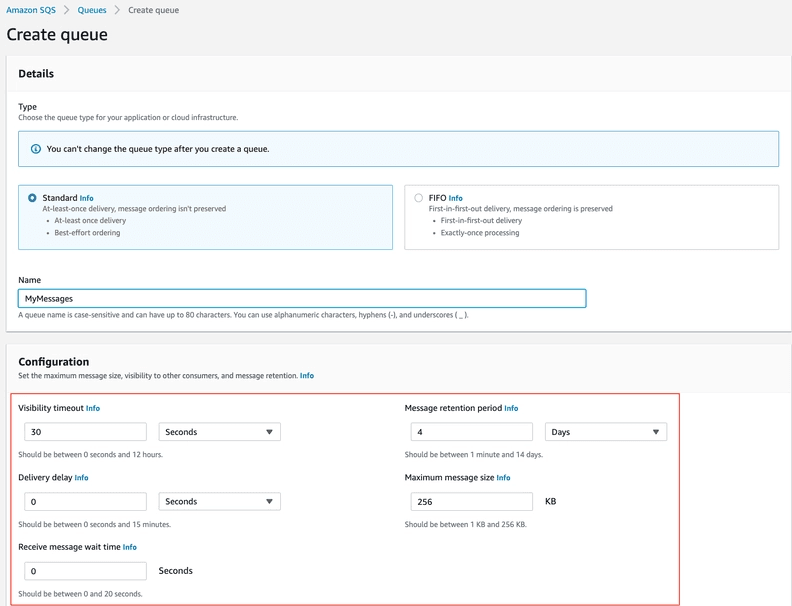 Screenshot showing click Create queue.
