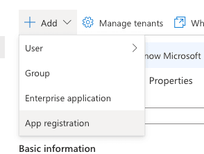 Screenshot showing in the left menu, click App registrations.