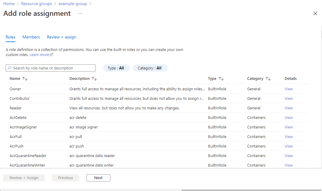 Screenshot showing search for Storage Blob Data Reader and select the matching role.