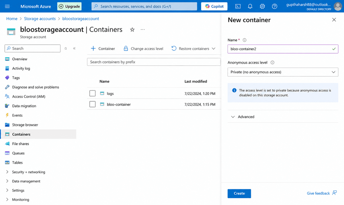 Screenshot showing click +Container.
