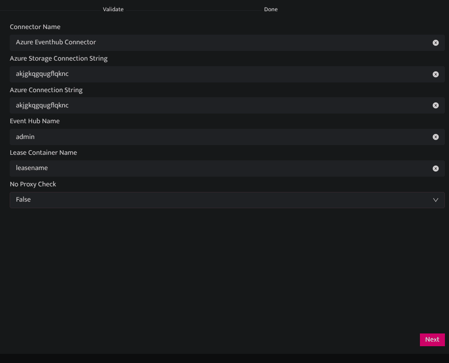 Screenshot showing fill in the configuration fields as described below.