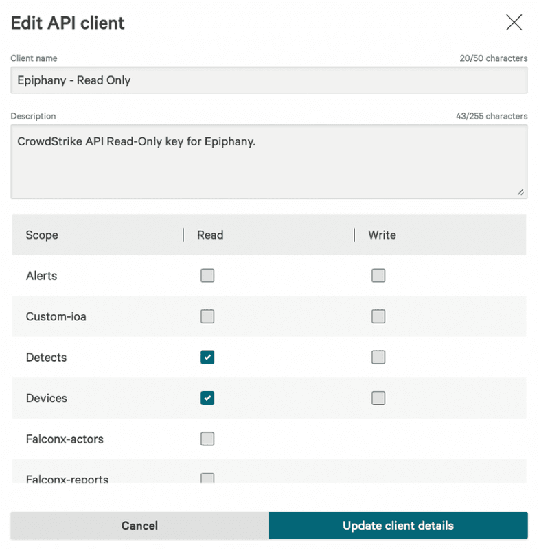 Screenshot showing the API Scopes section with Read access enabled for the required scopes.