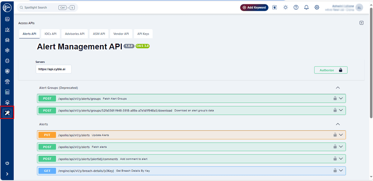 Screenshot showing navigate to Utilities → Access API.