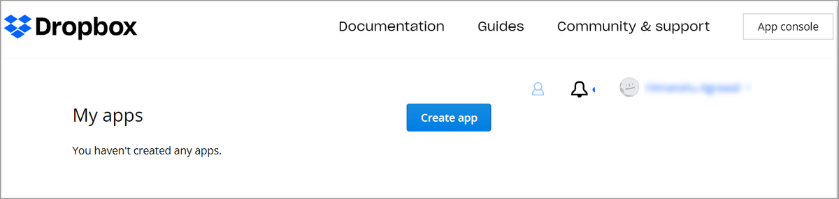 Screenshot showing click Create app.