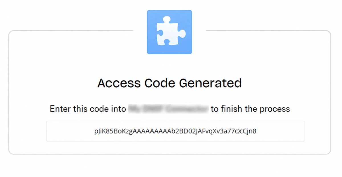 Screenshot showing after allowing the required permissions, you will receive an Authorization Code.
