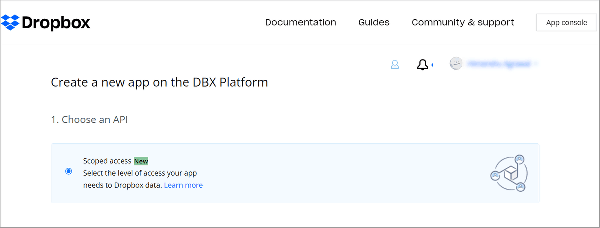 Screenshot showing Name your app: Enter a descriptive name for your application, then click Create app.