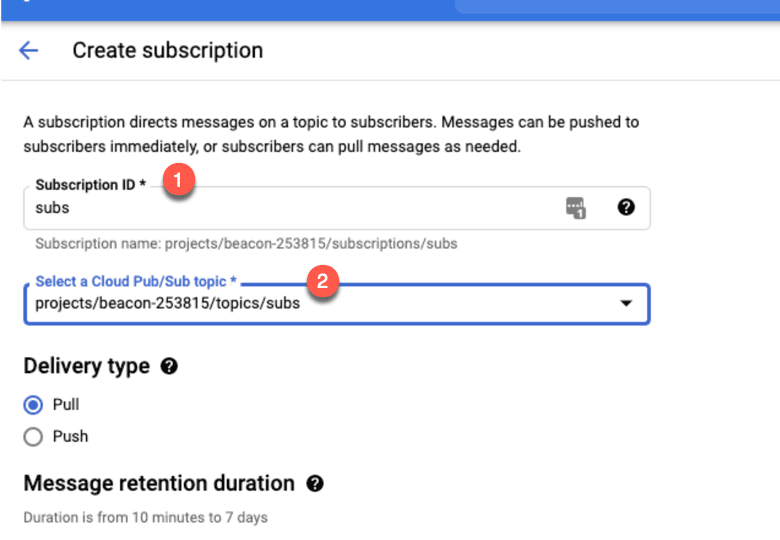 Screenshot showing leave the delivery type as Pull.