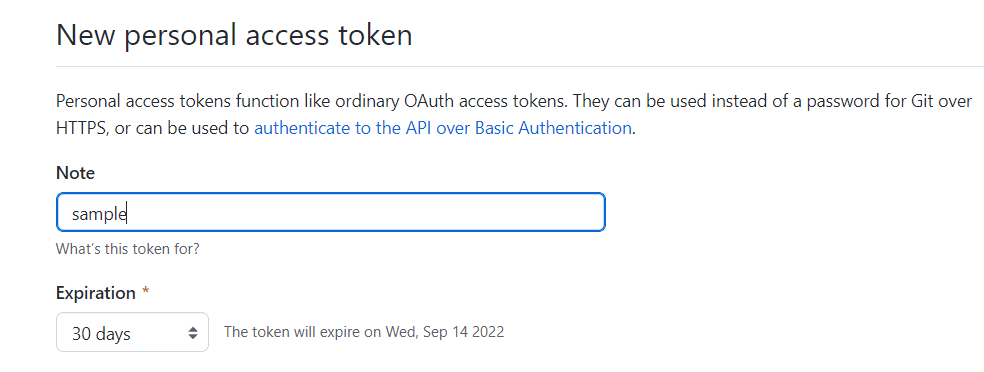 Screenshot showing set an expiration date for the token.