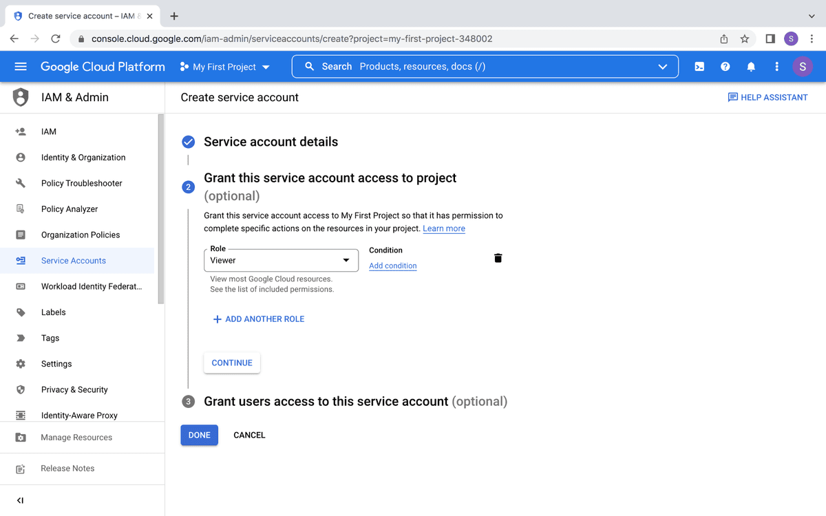 Screenshot showing ensure the key type is selected as JSON and click Create.