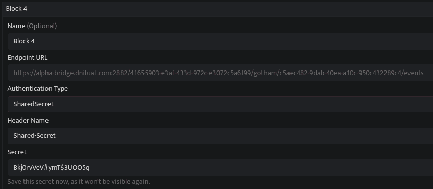 Screenshot showing the Shared Secret authentication fields