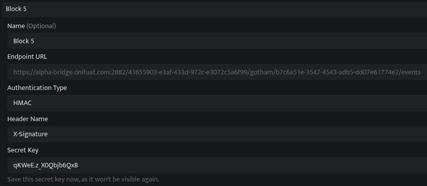 Screenshot showing the HMAC authentication fields
