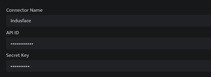 Screenshot showing the Indusface connector configuration fields