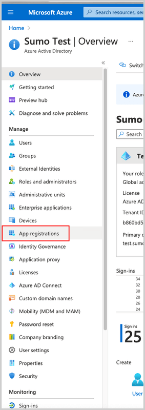 Screenshot showing the App Registrations option