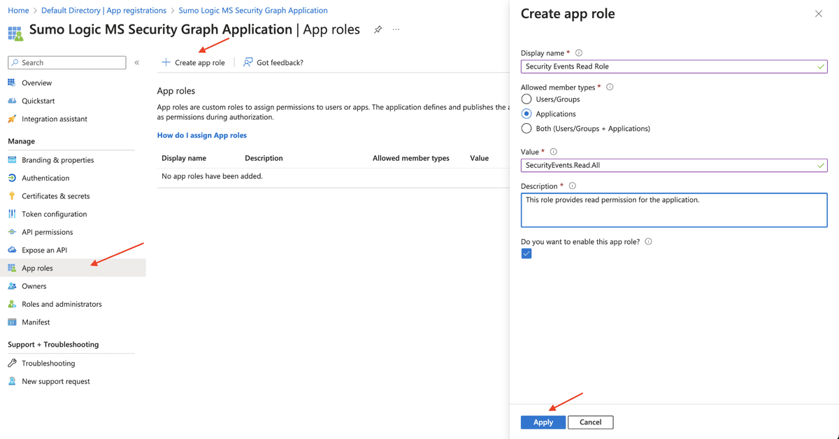 Screenshot showing the Create app role form