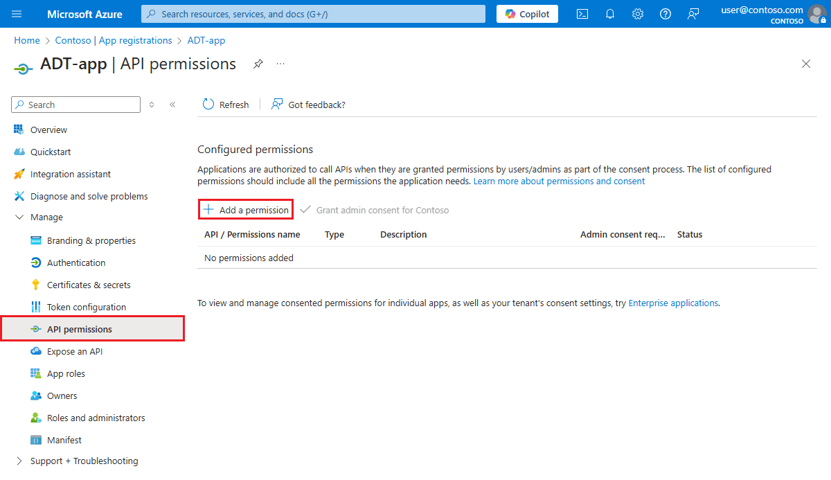 Screenshot showing the API permissions option