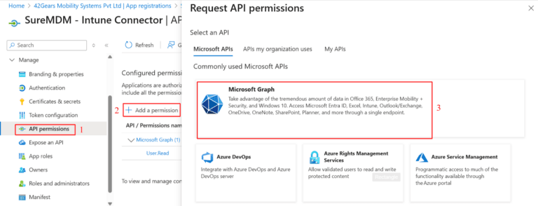 Screenshot showing the Microsoft Graph option