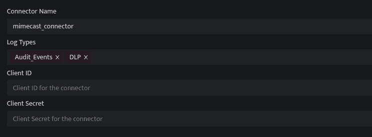 Screenshot of the Mimecast connector configuration form in Bloo