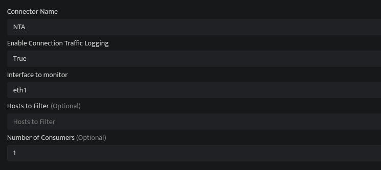 Screenshot of the Network Traffic Analysis connector configuration form in Bloo