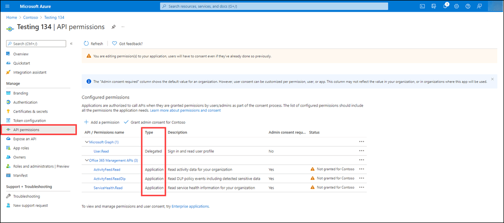 Screenshot of the API permissions window after granting admin consent