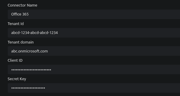 Screenshot of the Office 365 connector configuration form in Bloo