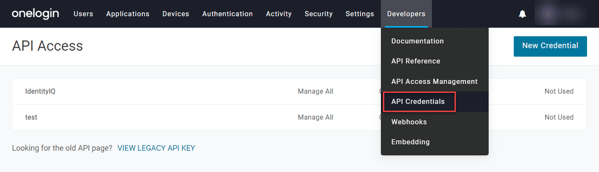 Screenshot of the Developers tab with the API Credentials option