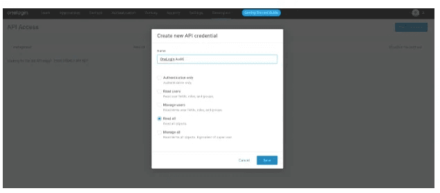 Screenshot of the New Credentials dialog with Read All permissions