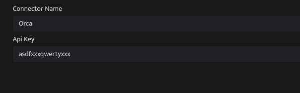 Screenshot of the Orca connector configuration form in Bloo