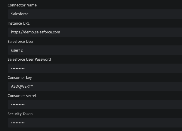 Screenshot of the Salesforce connector configuration form in Bloo