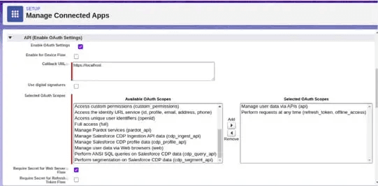 Screenshot of the OAuth Scopes selection
