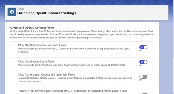Screenshot of the Allow OAuth Username-Password Flows setting