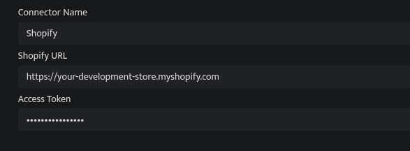 Screenshot of the Shopify connector configuration form in Bloo