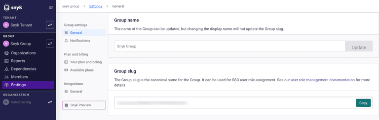 Group ID field in Snyk Group Settings