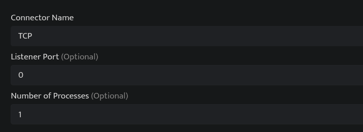 TCP connector configuration fields in Bloo
