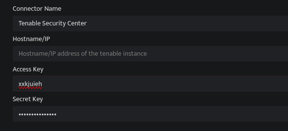 Tenable Security Center connector configuration fields