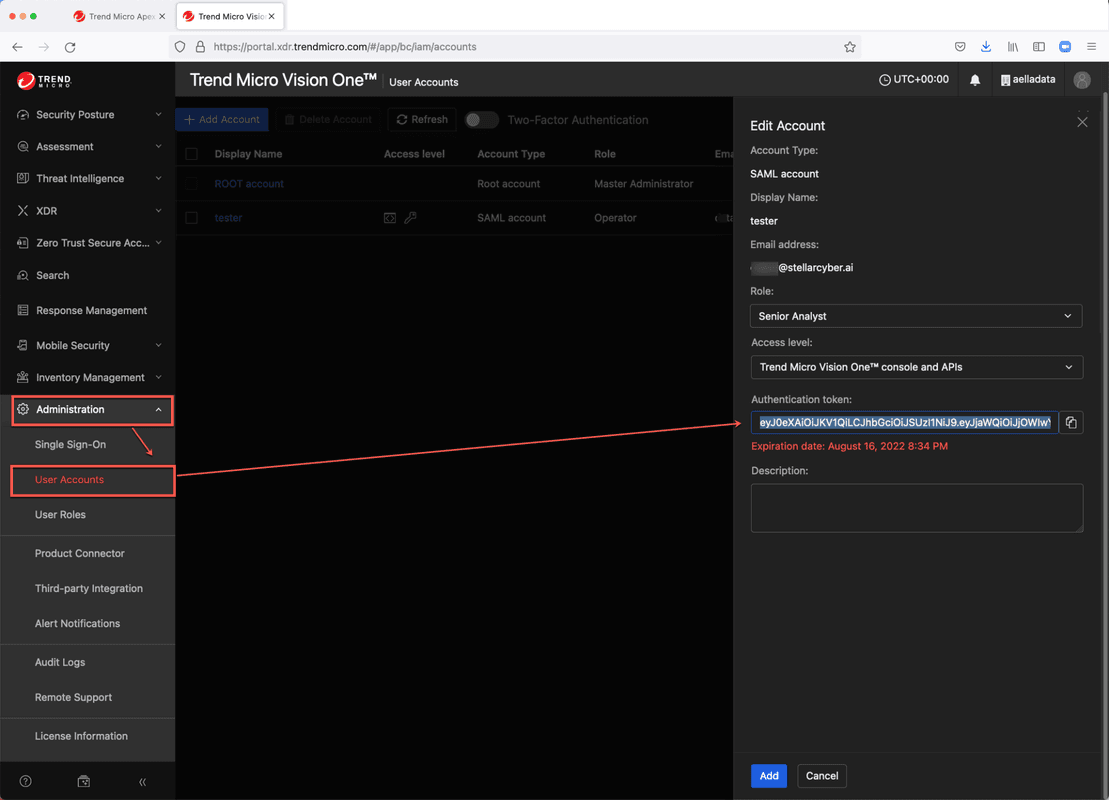 User Accounts popup window